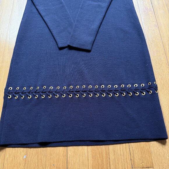 Tory Burch Size S Navy Wool Blend Harley Shift Sweater Dress With Gold Grommet - Picture 14 of 14